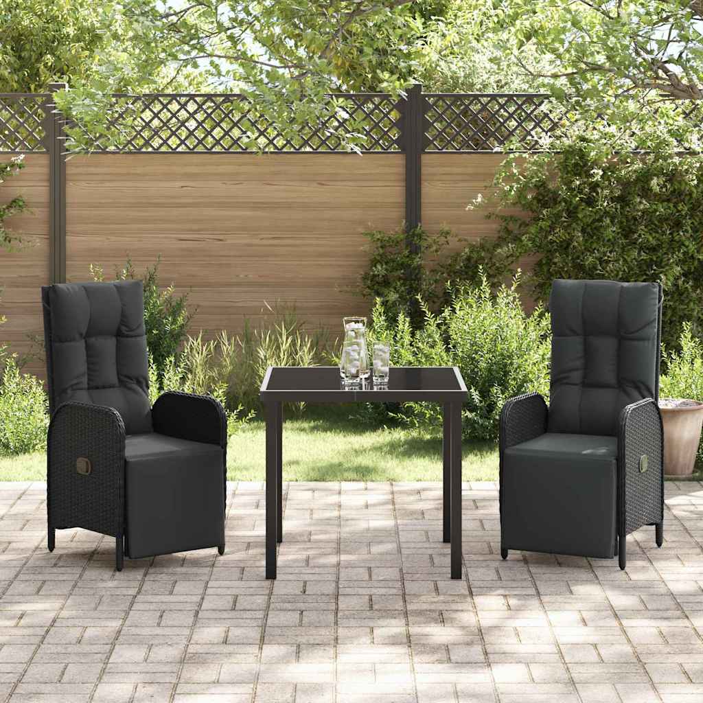 Garten Essgruppe mit Kissen 3 pcs Schwarz Poly Rattan
