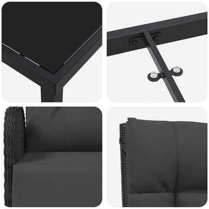 Garten Essgruppe mit Kissen 7 pcs Schwarz Poly Rattan