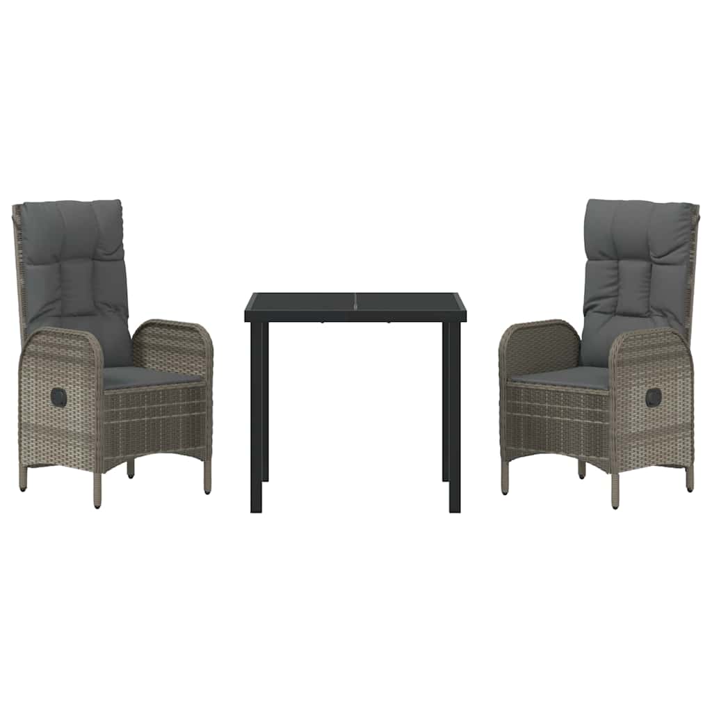 Garten Essgruppe mit Kissen 3 pcs Grau Poly Rattan