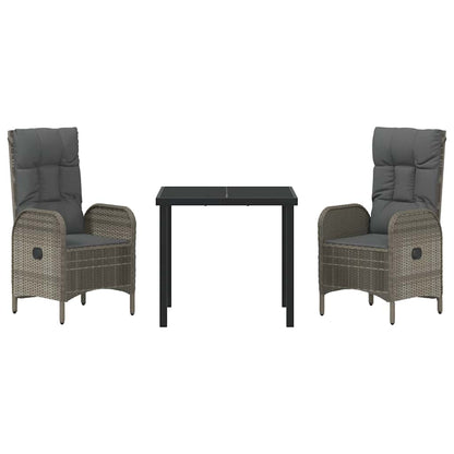 Garten Essgruppe mit Kissen 3 pcs Grau Poly Rattan