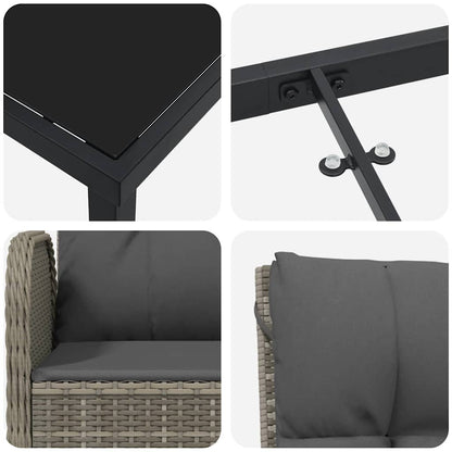 Garten Essgruppe mit Kissen 7 pcs Grau Poly Rattan