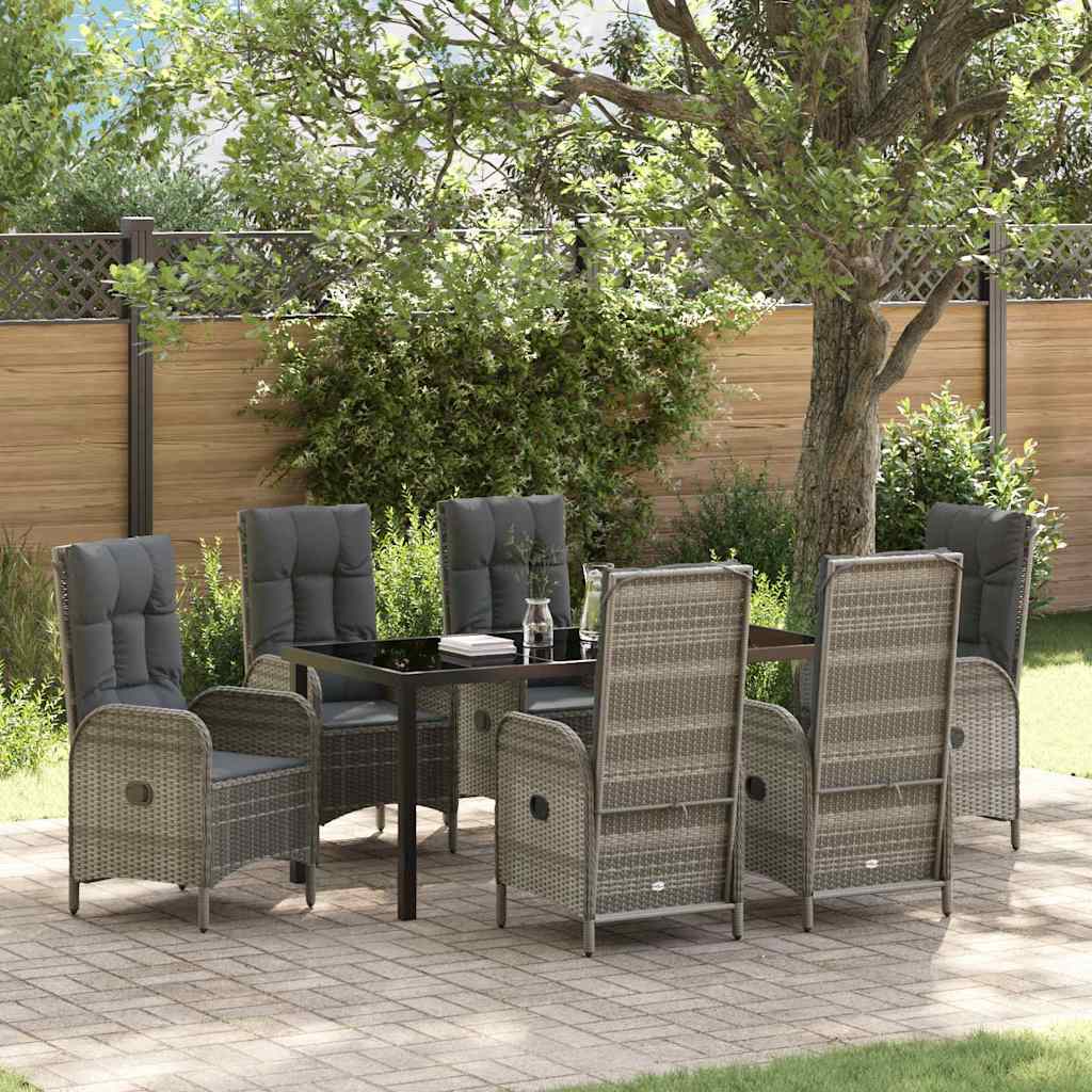Garten Essgruppe mit Kissen 7 pcs Grau Poly Rattan