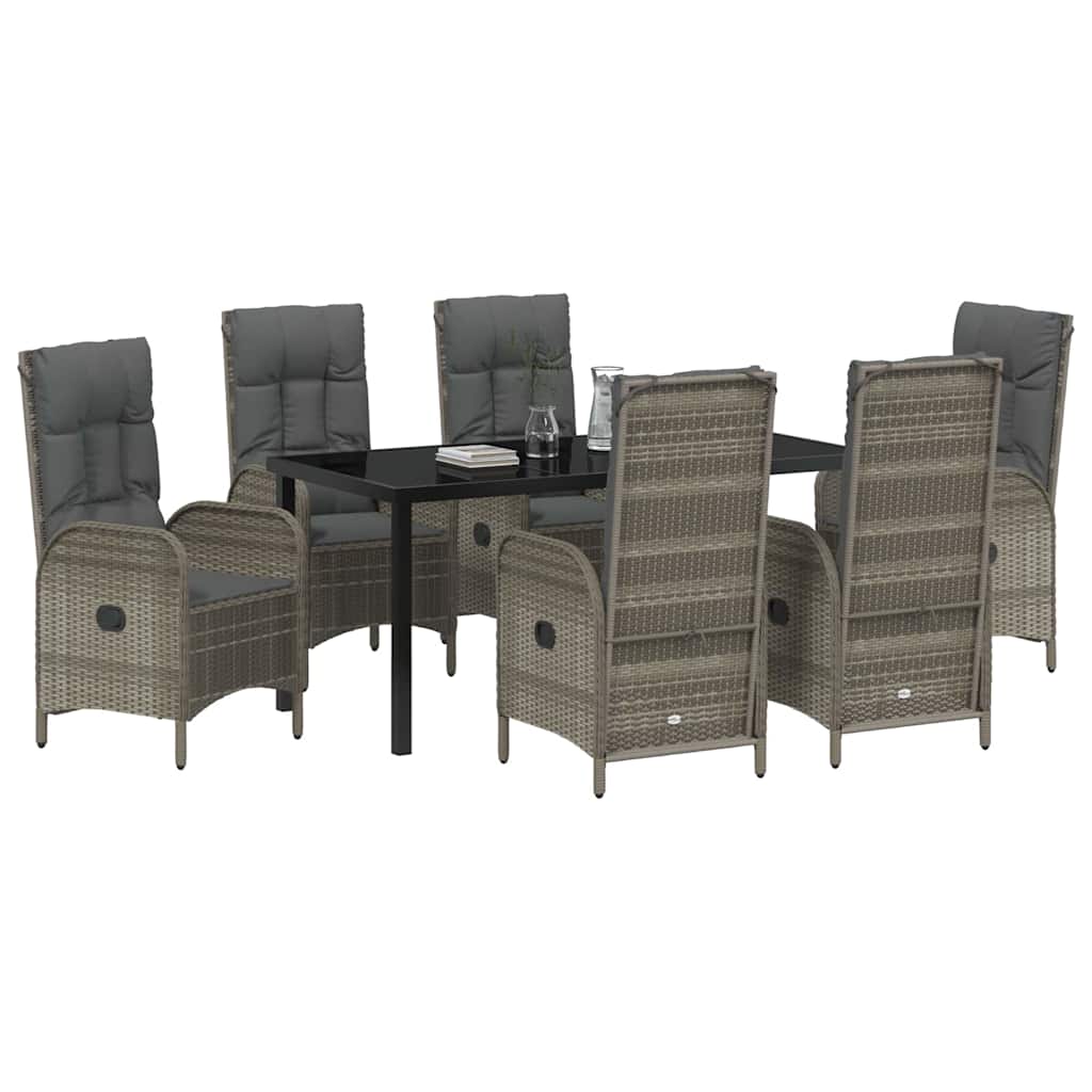 Garten Essgruppe mit Kissen 7 pcs Grau Poly Rattan