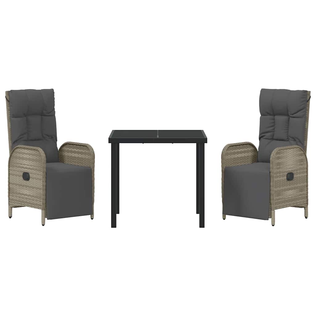 Garten Essgruppe mit Kissen 3 pcs Grau Poly Rattan