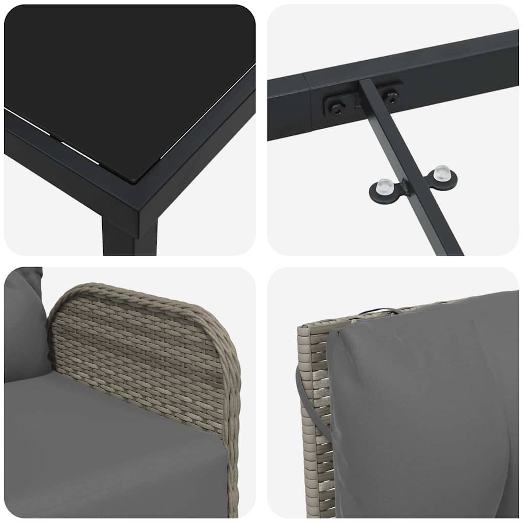 Garten Essgruppe mit Kissen 7 pcs Grau Poly Rattan