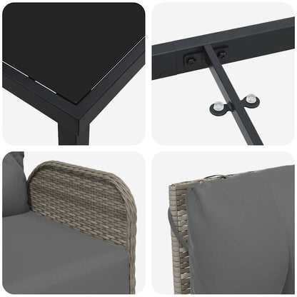 Garten Essgruppe mit Kissen 7 pcs Grau Poly Rattan