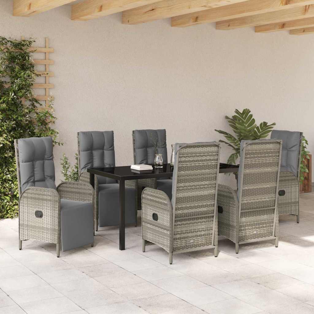 Garten Essgruppe mit Kissen 7 pcs Grau Poly Rattan