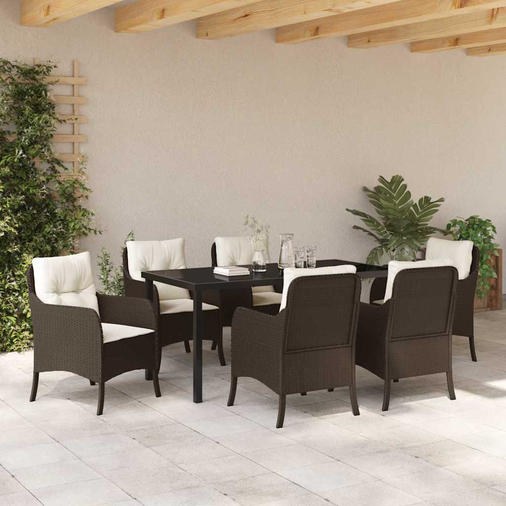 Garten Essgruppe mit Kissen 7 pcs Braun Poly Rattan