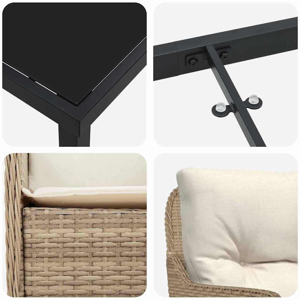 Garten Essgruppe mit Kissen 3 pcs Beige Poly Rattan