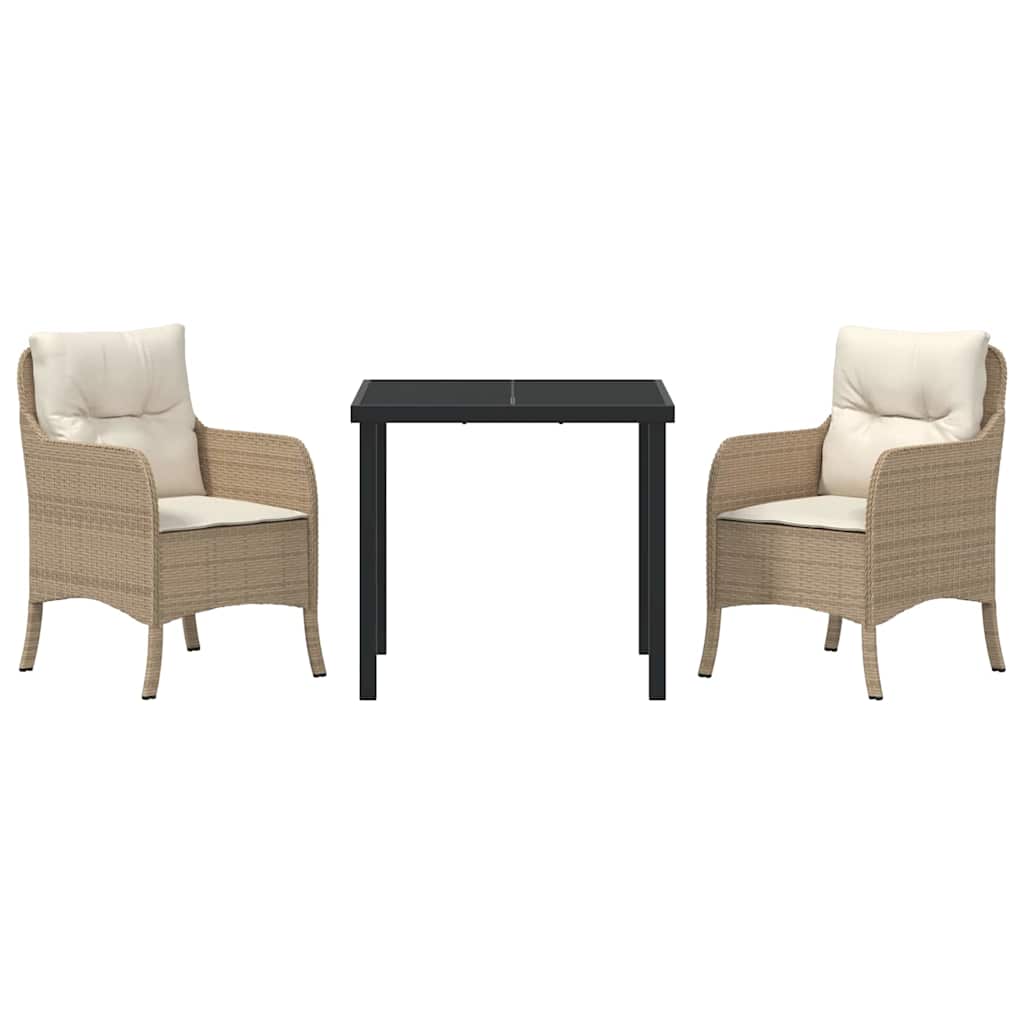 Garten Essgruppe mit Kissen 3 pcs Beige Poly Rattan