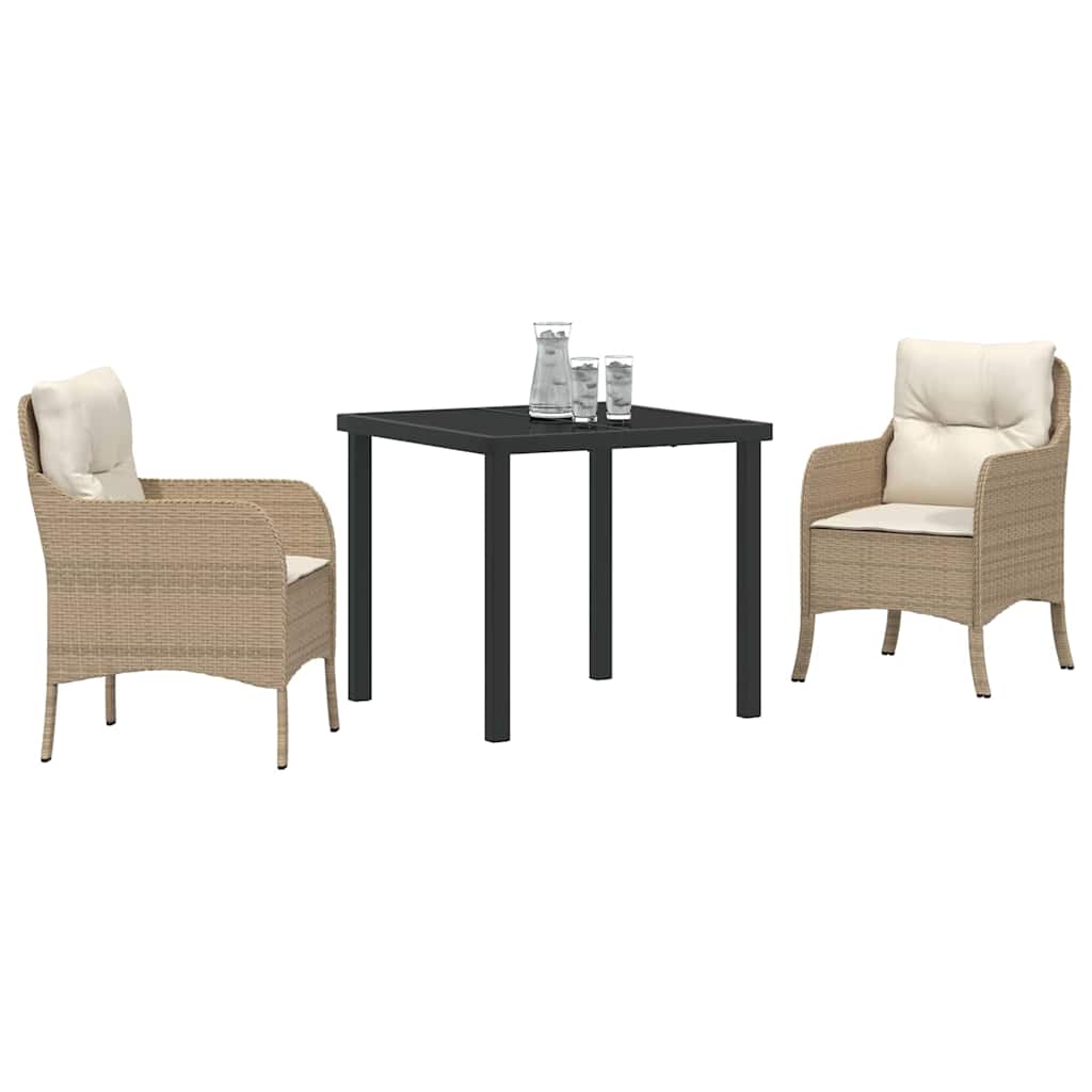 Garten Essgruppe mit Kissen 3 pcs Beige Poly Rattan