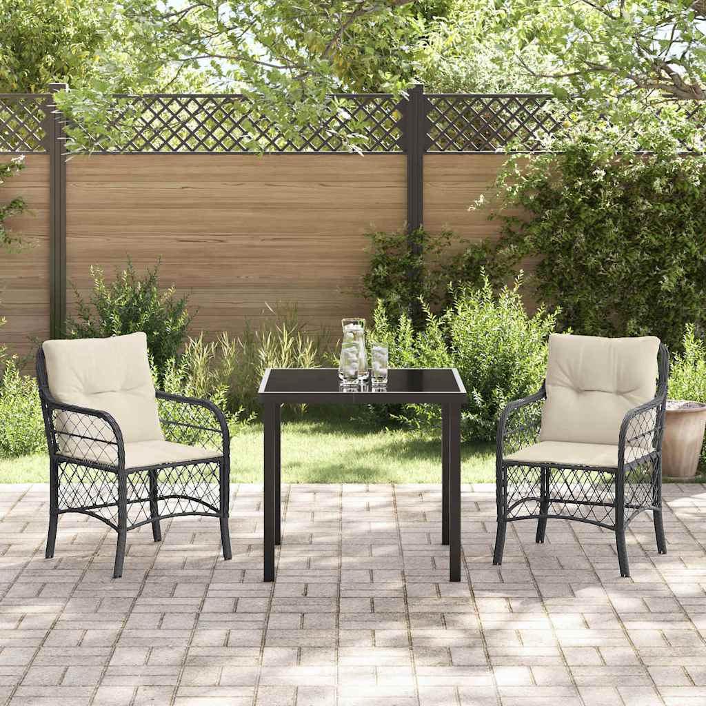 Garten Essgruppe mit Kissen 3 pcs Schwarz Poly Rattan