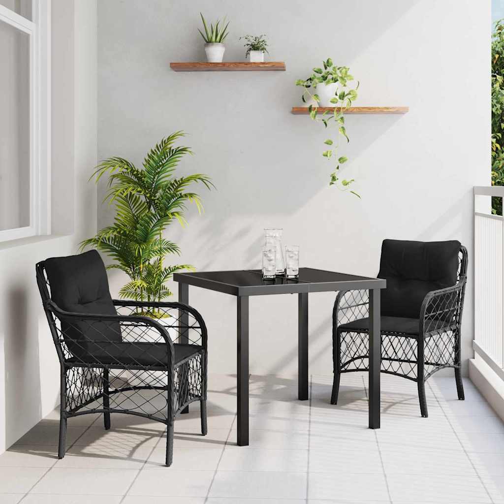 Garten Essgruppe mit Kissen 3 pcs Schwarz Poly Rattan