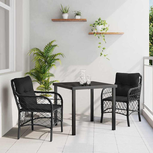 Garten Essgruppe mit Kissen 3 pcs Schwarz Poly Rattan
