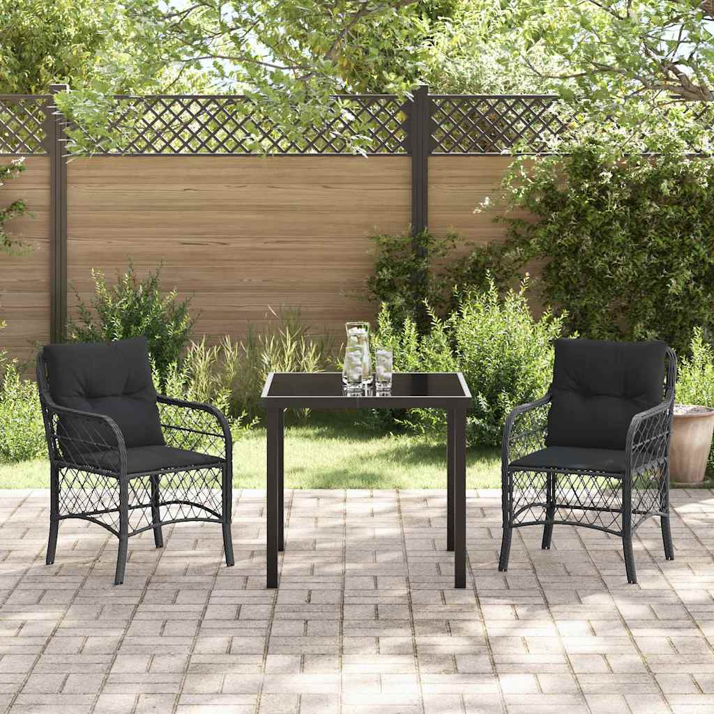 Garten Essgruppe mit Kissen 3 pcs Schwarz Poly Rattan