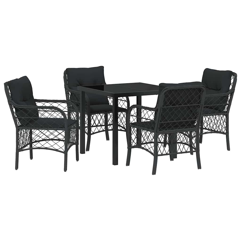 Garten Essgruppe mit Kissen 5 pcs Schwarz Poly Rattan
