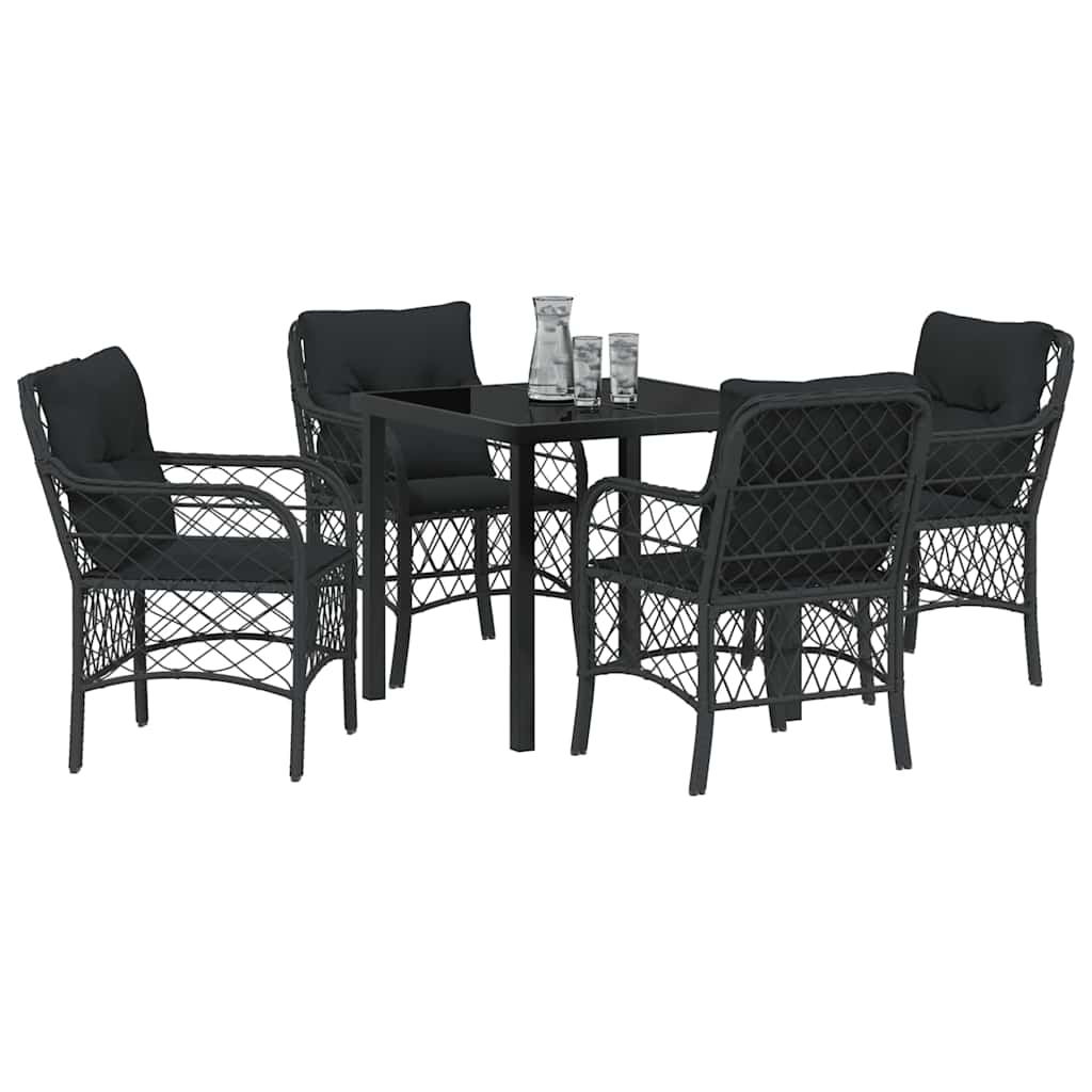 Garten Essgruppe mit Kissen 5 pcs Schwarz Poly Rattan