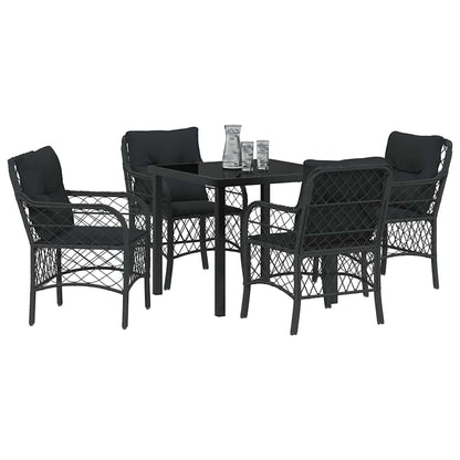 Garten Essgruppe mit Kissen 5 pcs Schwarz Poly Rattan