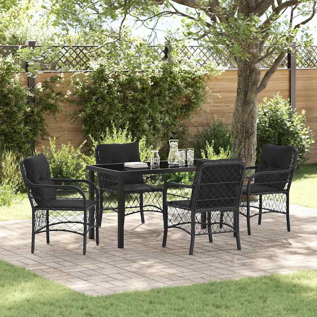 Garten Essgruppe mit Kissen 5 pcs Schwarz Poly Rattan