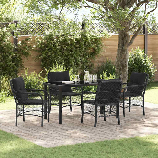 Garten Essgruppe mit Kissen 5 pcs Schwarz Poly Rattan