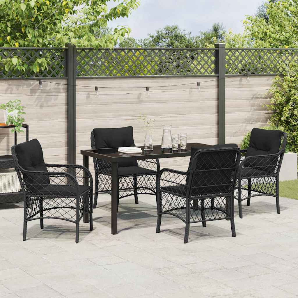 Garten Essgruppe mit Kissen 5 pcs Schwarz Poly Rattan