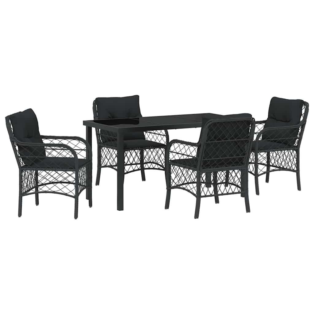 Garten Essgruppe mit Kissen 5 pcs Schwarz Poly Rattan