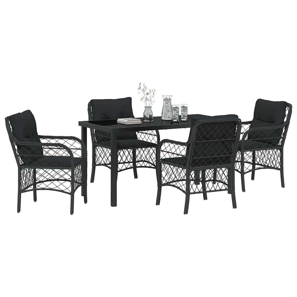 Garten Essgruppe mit Kissen 5 pcs Schwarz Poly Rattan