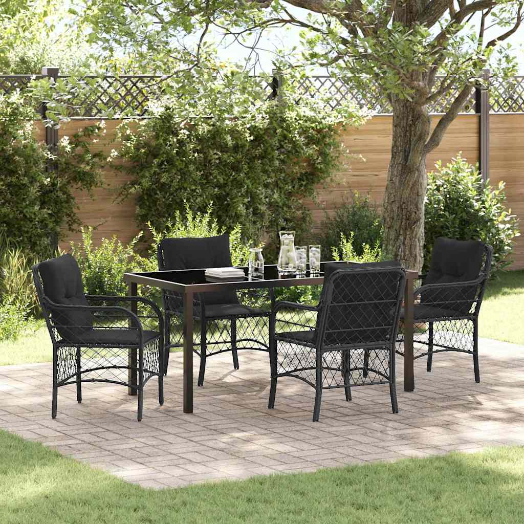 Garten Essgruppe mit Kissen 5 pcs Schwarz Poly Rattan
