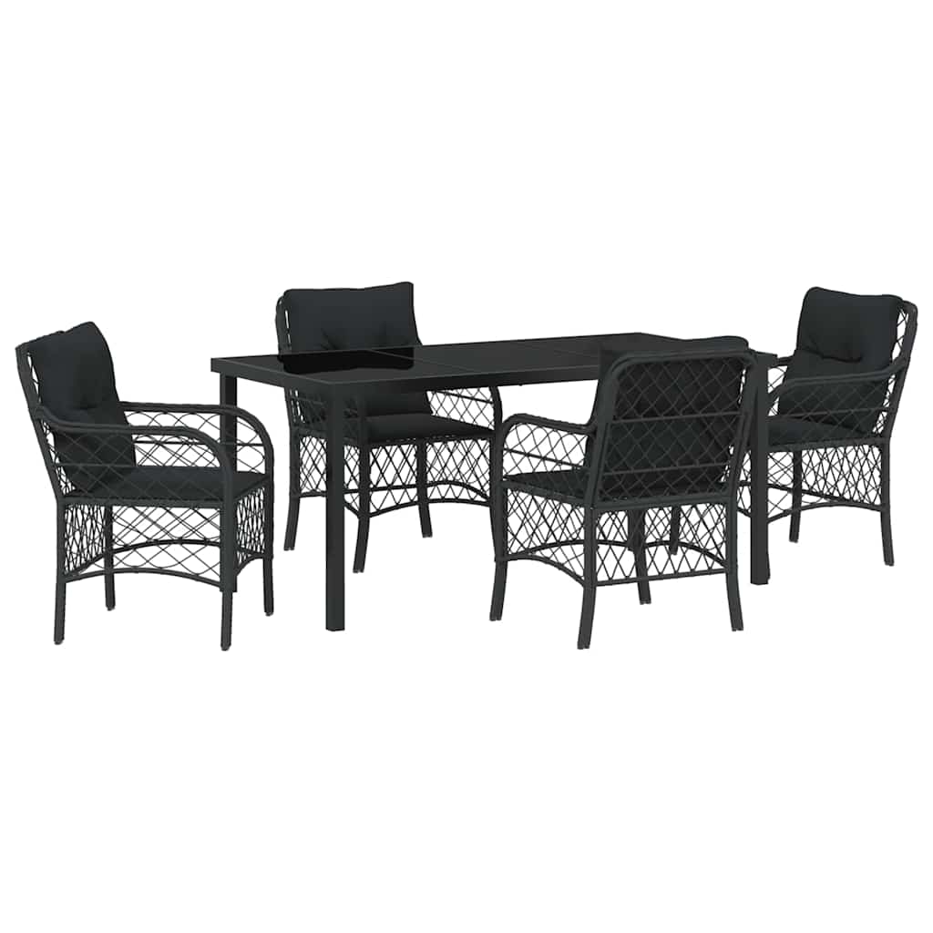 Garten Essgruppe mit Kissen 5 pcs Schwarz Poly Rattan