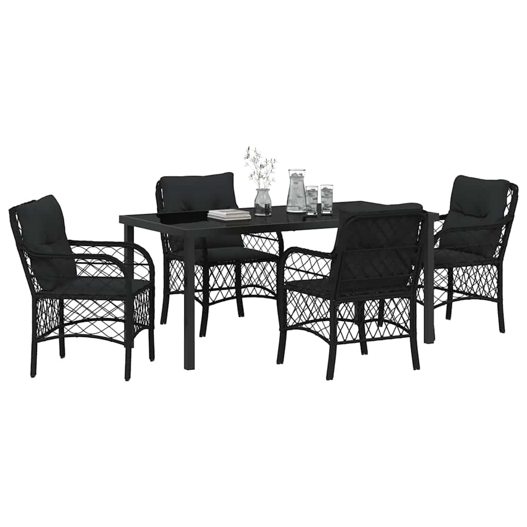 Garten Essgruppe mit Kissen 5 pcs Schwarz Poly Rattan