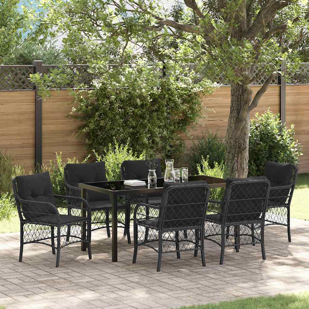 Garten Essgruppe mit Kissen 7 pcs Schwarz Poly Rattan
