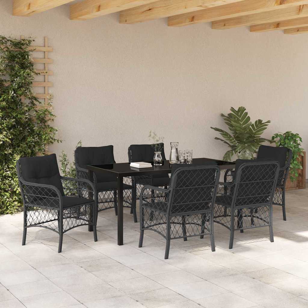 Garten Essgruppe mit Kissen 7 pcs Schwarz Poly Rattan