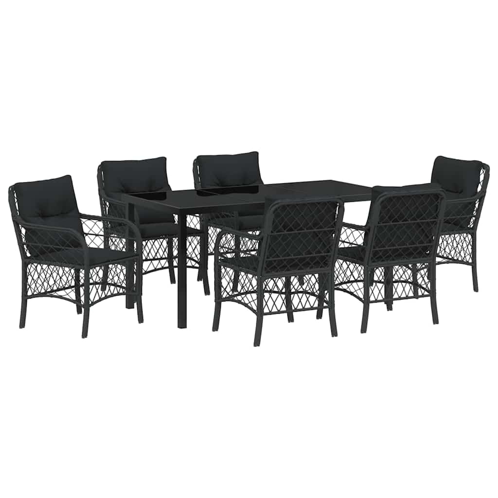 Garten Essgruppe mit Kissen 7 pcs Schwarz Poly Rattan