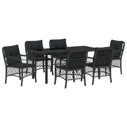 Garten Essgruppe mit Kissen 7 pcs Schwarz Poly Rattan