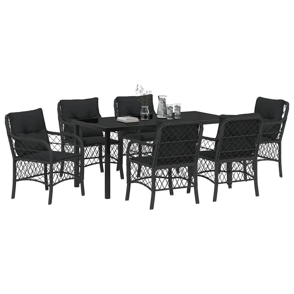 Garten Essgruppe mit Kissen 7 pcs Schwarz Poly Rattan