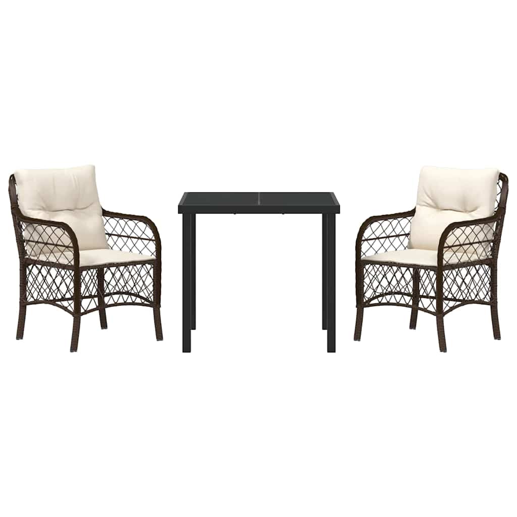 Garten Essgruppe mit Kissen 3 pcs Braun Poly Rattan