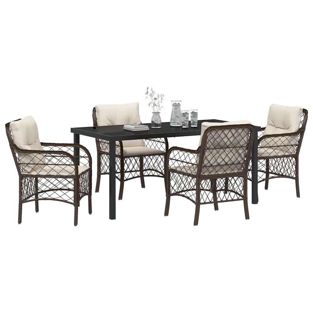 Garten Essgruppe mit Kissen 5 pcs Braun Poly Rattan