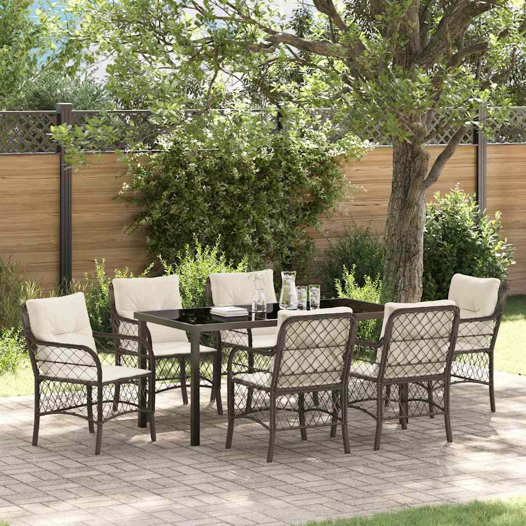 Garten Essgruppe mit Kissen 7 pcs Braun Poly Rattan