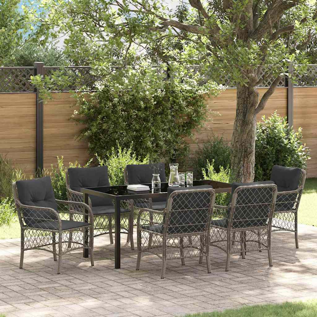 Garten Essgruppe mit Kissen 7 pcs Grau Poly Rattan