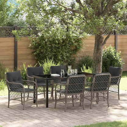Garten Essgruppe mit Kissen 7 pcs Grau Poly Rattan