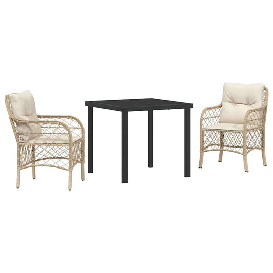 Garten Essgruppe mit Kissen 3 pcs Beige Poly Rattan