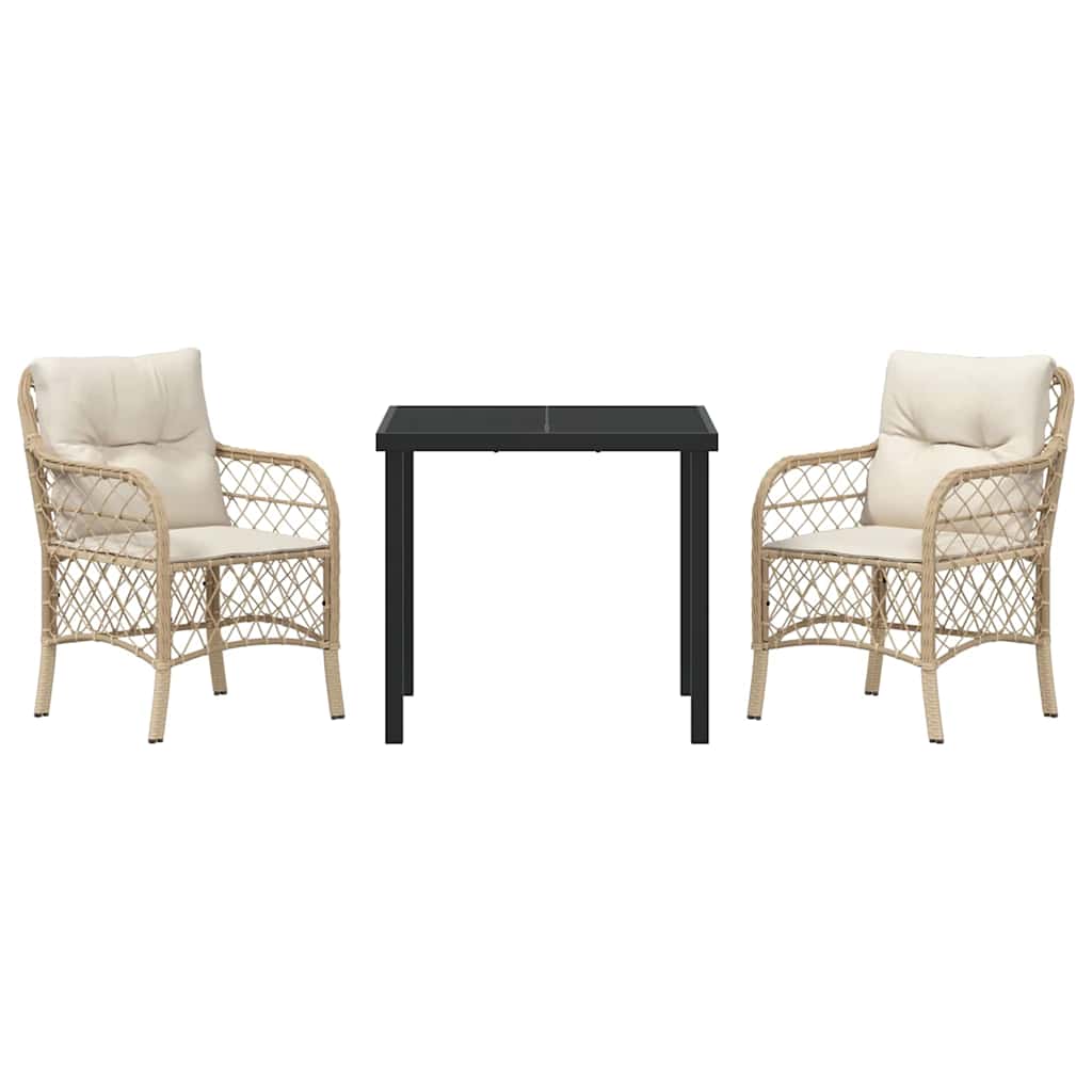 Garten Essgruppe mit Kissen 3 pcs Beige Poly Rattan