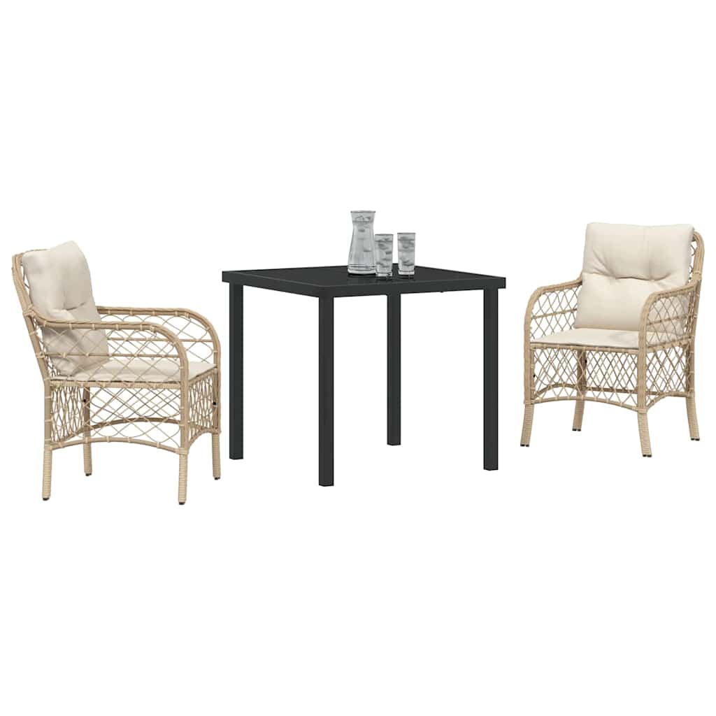 Garten Essgruppe mit Kissen 3 pcs Beige Poly Rattan