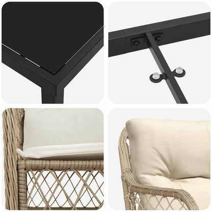 Garten Essgruppe mit Kissen 7 pcs Beige Poly Rattan