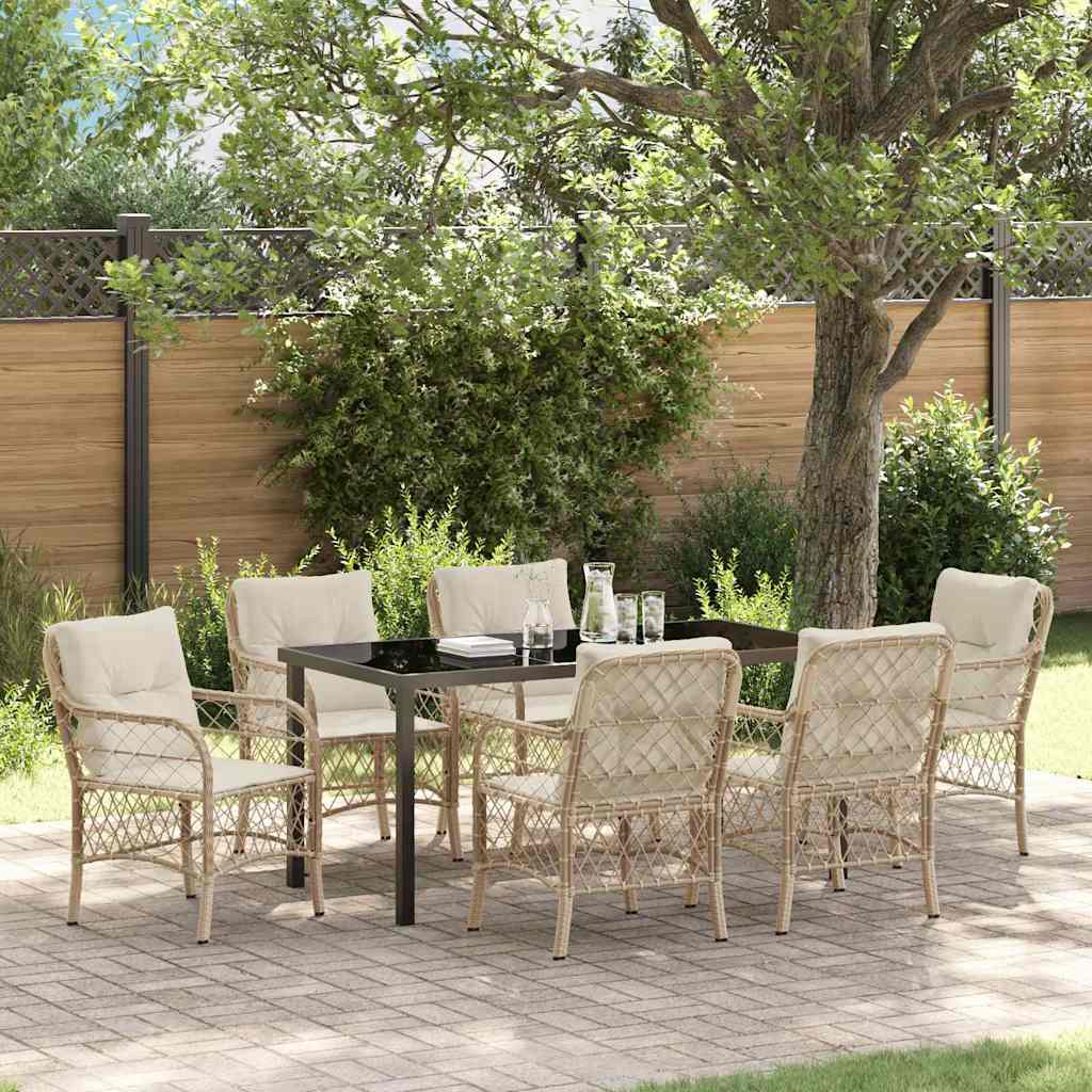 Garten Essgruppe mit Kissen 7 pcs Beige Poly Rattan