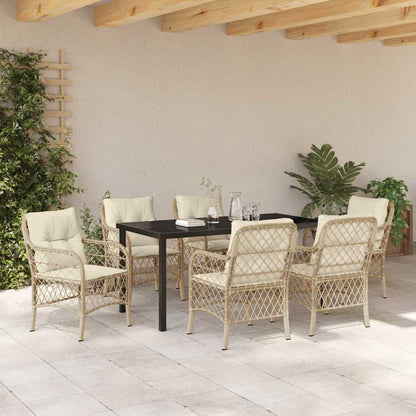 Garten Essgruppe mit Kissen 7 pcs Beige Poly Rattan