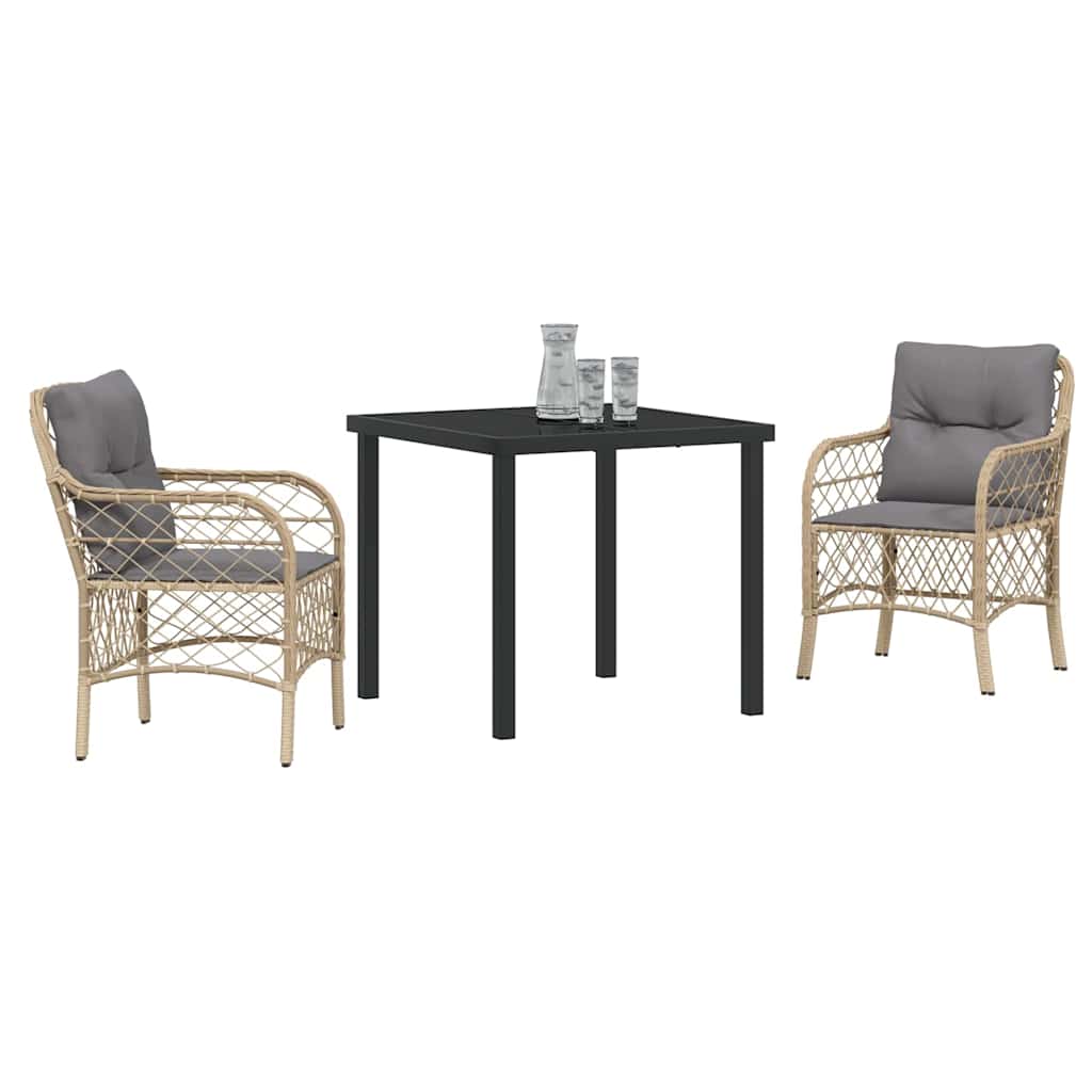 Garten Essgruppe mit Kissen 3 pcs Beige Poly Rattan