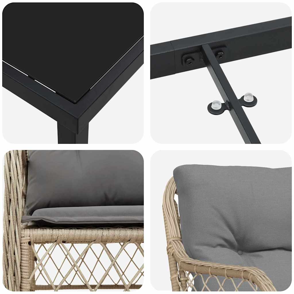 Garten Essgruppe mit Kissen 7 pcs Beige Poly Rattan