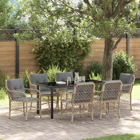 Garten Essgruppe mit Kissen 7 pcs Beige Poly Rattan