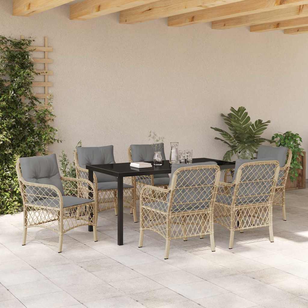 Garten Essgruppe mit Kissen 7 pcs Beige Poly Rattan